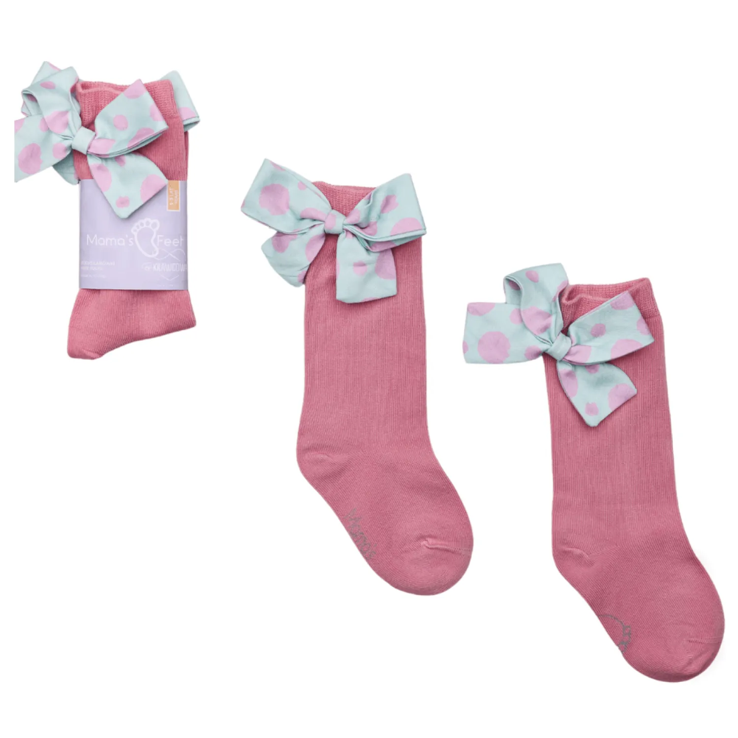 Małe Stópki | Mama's Feet Podkolanówki z kokardką Mon Cheri - Różowe