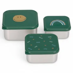Lunchboxy|Przechowywanie Jedzenia | Lassig Pojemnik na przekąski snackbox ze stali nierdzewnej 3 szt. Happy Rascals Smile green
