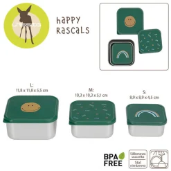 Lunchboxy|Przechowywanie Jedzenia | Lassig Pojemnik na przekąski snackbox ze stali nierdzewnej 3 szt. Happy Rascals Smile green