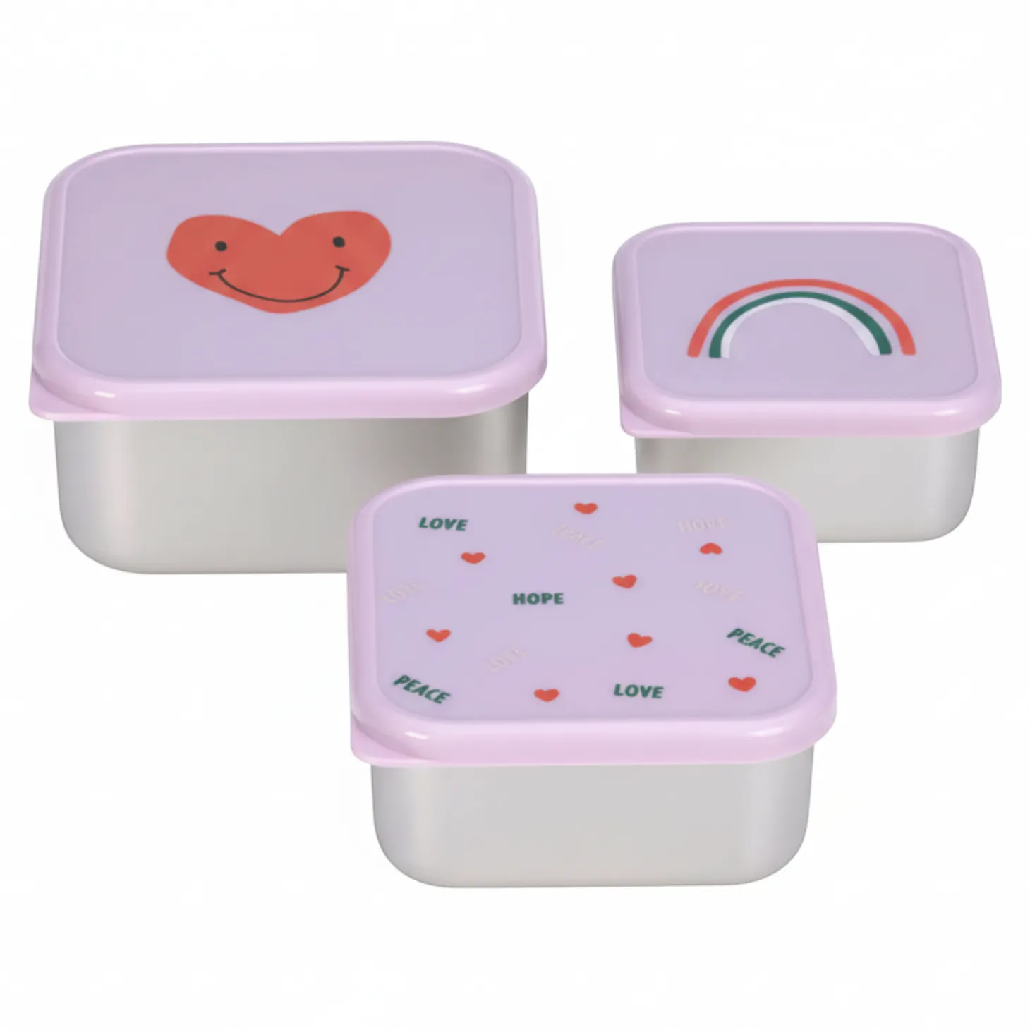 Pojemnik na przekąski snackbox ze stali nierdzewnej 3 szt. Happy Rascals Heart lavender