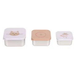 Lunchboxy|Przechowywanie Jedzenia | Lassig Pojemnik na przekąski snackbox ze stali nierdzewnej 3 szt. Tiny Team Kotek
