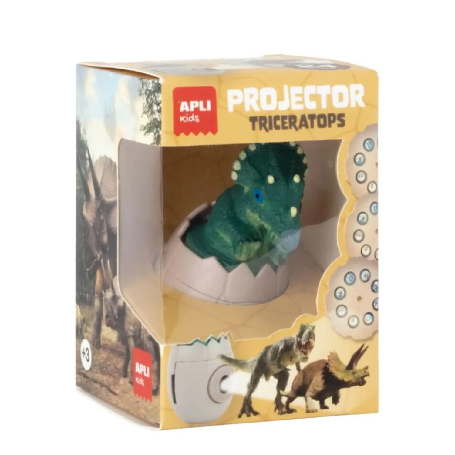 6 Lat+|3 Lata + | Apli Kids Projektor z wymiennymi dyskami - Dinozaur Triceratops