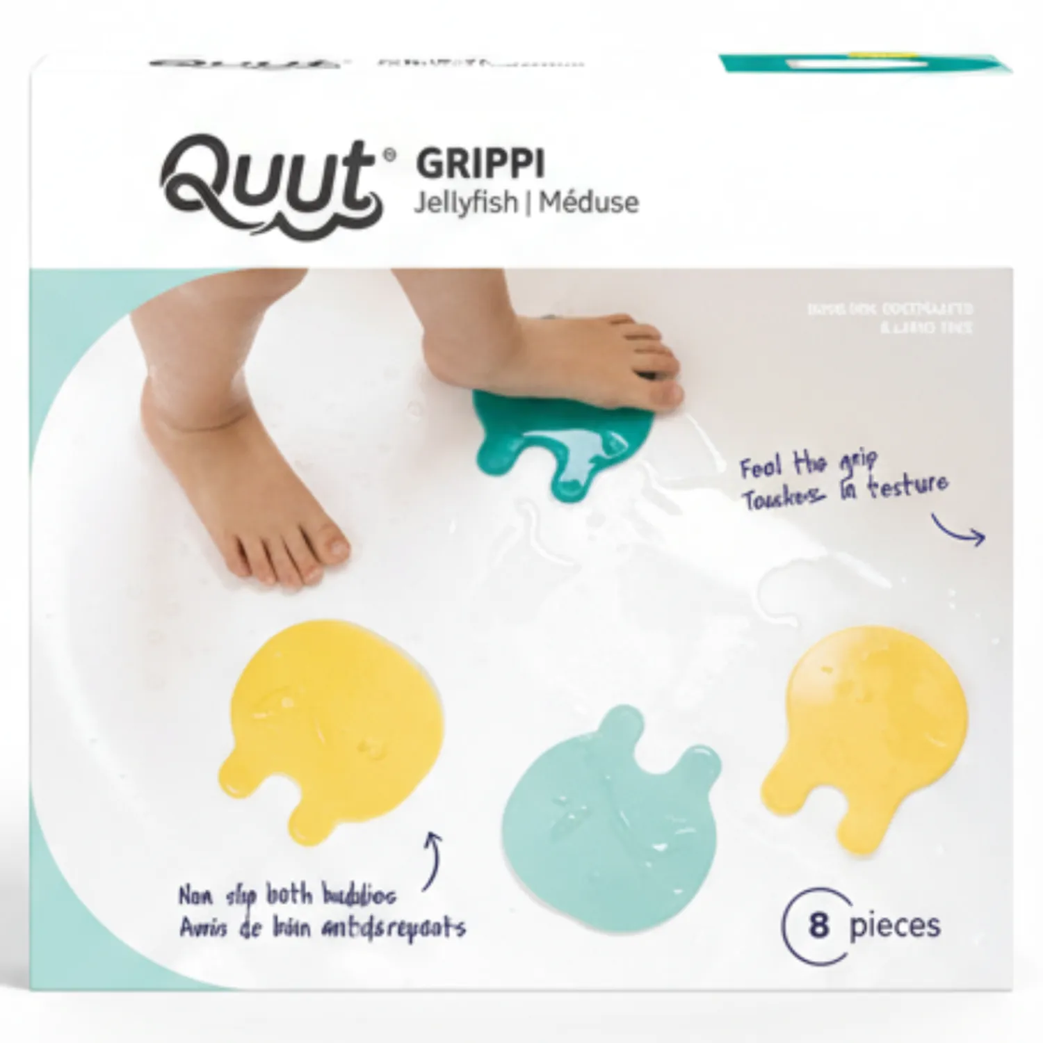 Zabawki Do Kąpieli|Akcesoria Łazienkowe | QUUT Przyssawki antypoślizgowe do wanny meduzy Grippi Jellyfish - Minty yellow