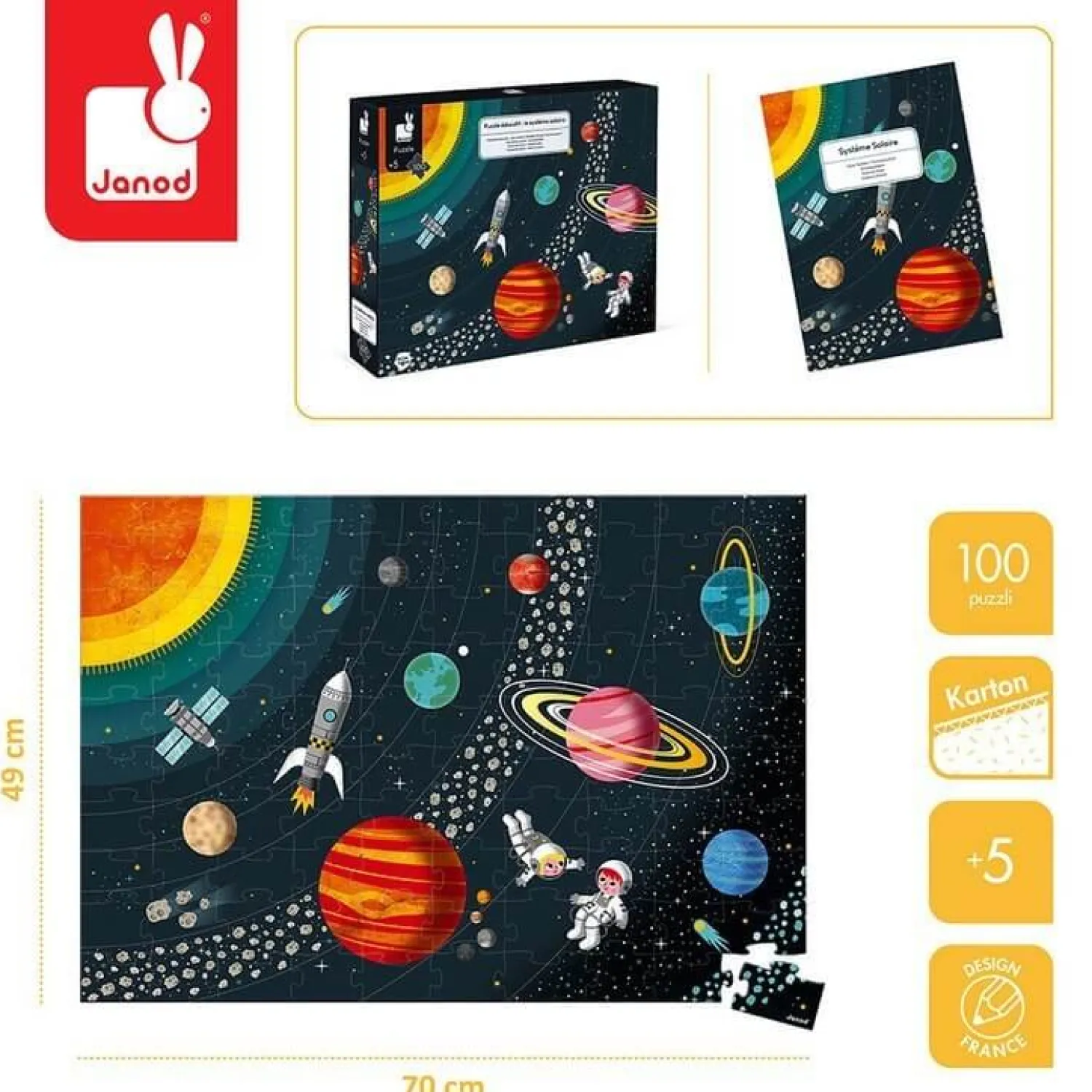 Puzzle | Janod Puzzle edukacyjne Układ słoneczny 100 elementów 5+