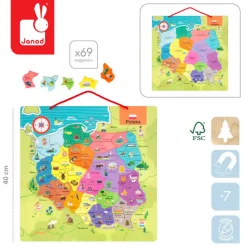 8 Lat+|Edukacyjne | Janod Puzzle magnetyczne Mapa Polski 69 magnesów 7+