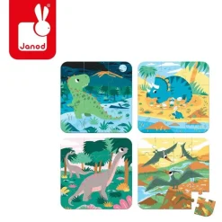 2 Lata +|4 Lata + | Janod Puzzle progresywne Dinozaury - 4 układanki 3+