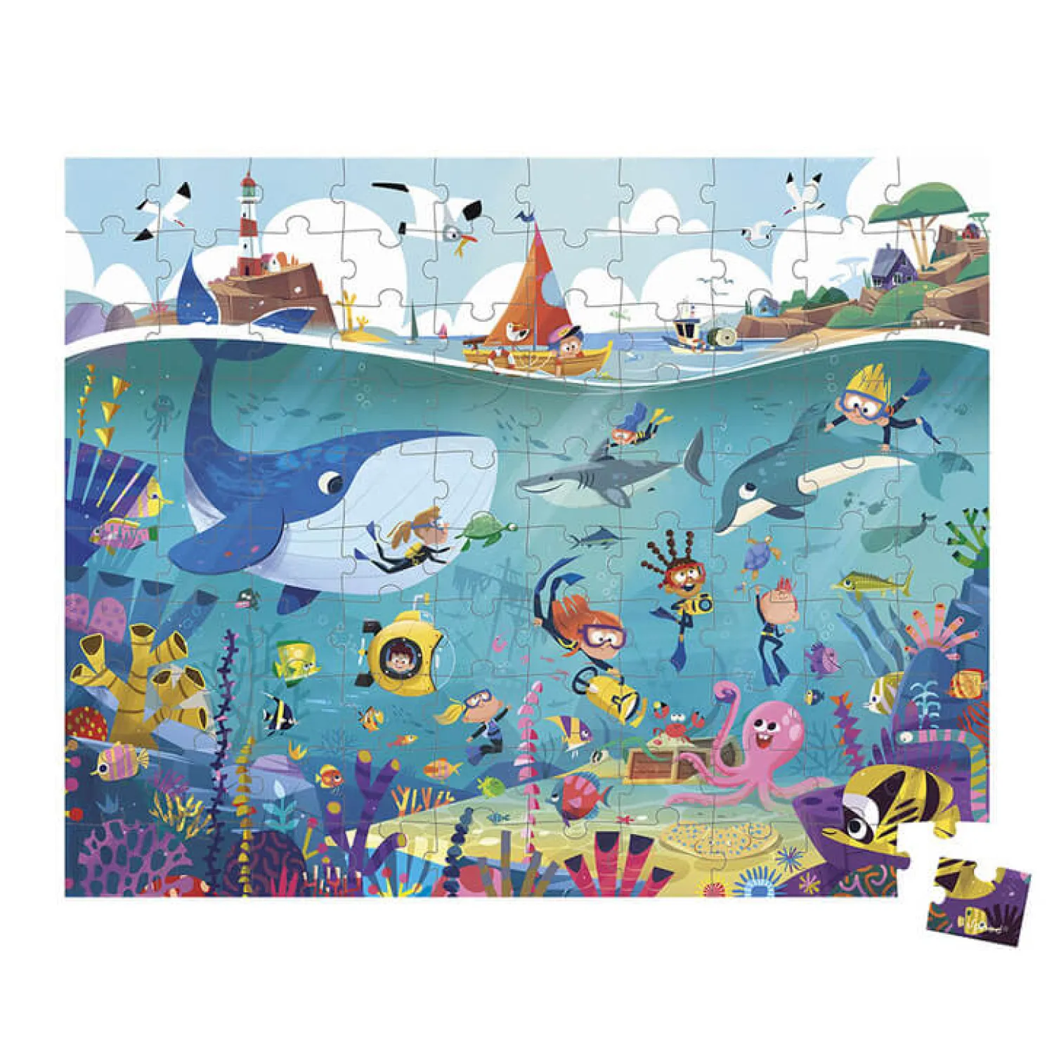 8 Lat+|6 Lat+ | Janod Puzzle w walizce Podwodny świat 100 elementów 6+