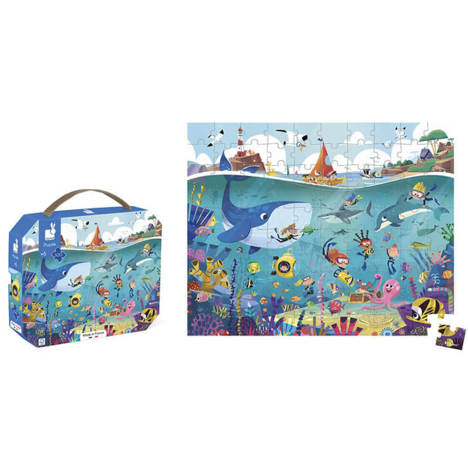 8 Lat+|6 Lat+ | Janod Puzzle w walizce Podwodny świat 100 elementów 6+