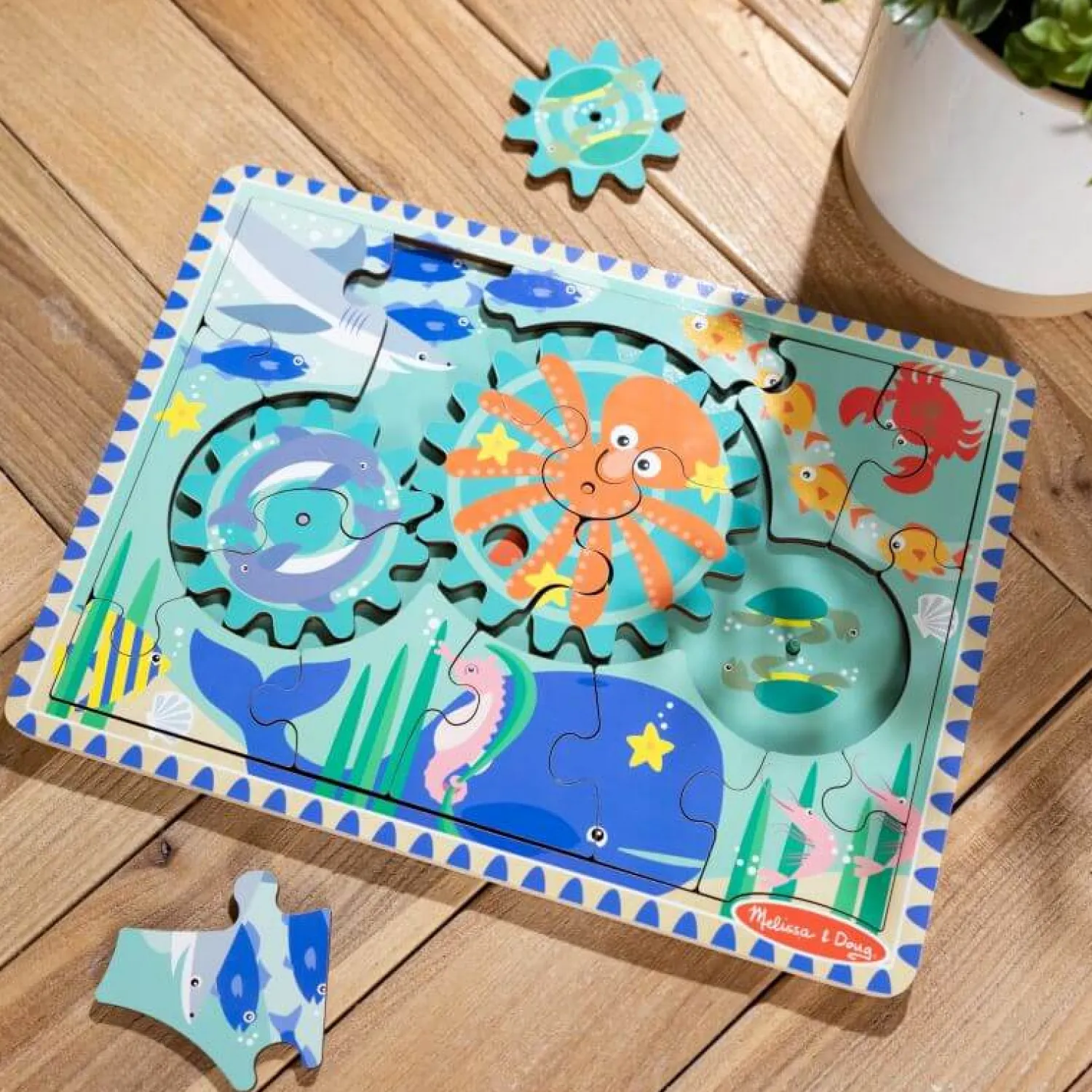 3 Lata +|4 Lata + | Melissa & Doug Puzzle z zębatkami Podwodny świat