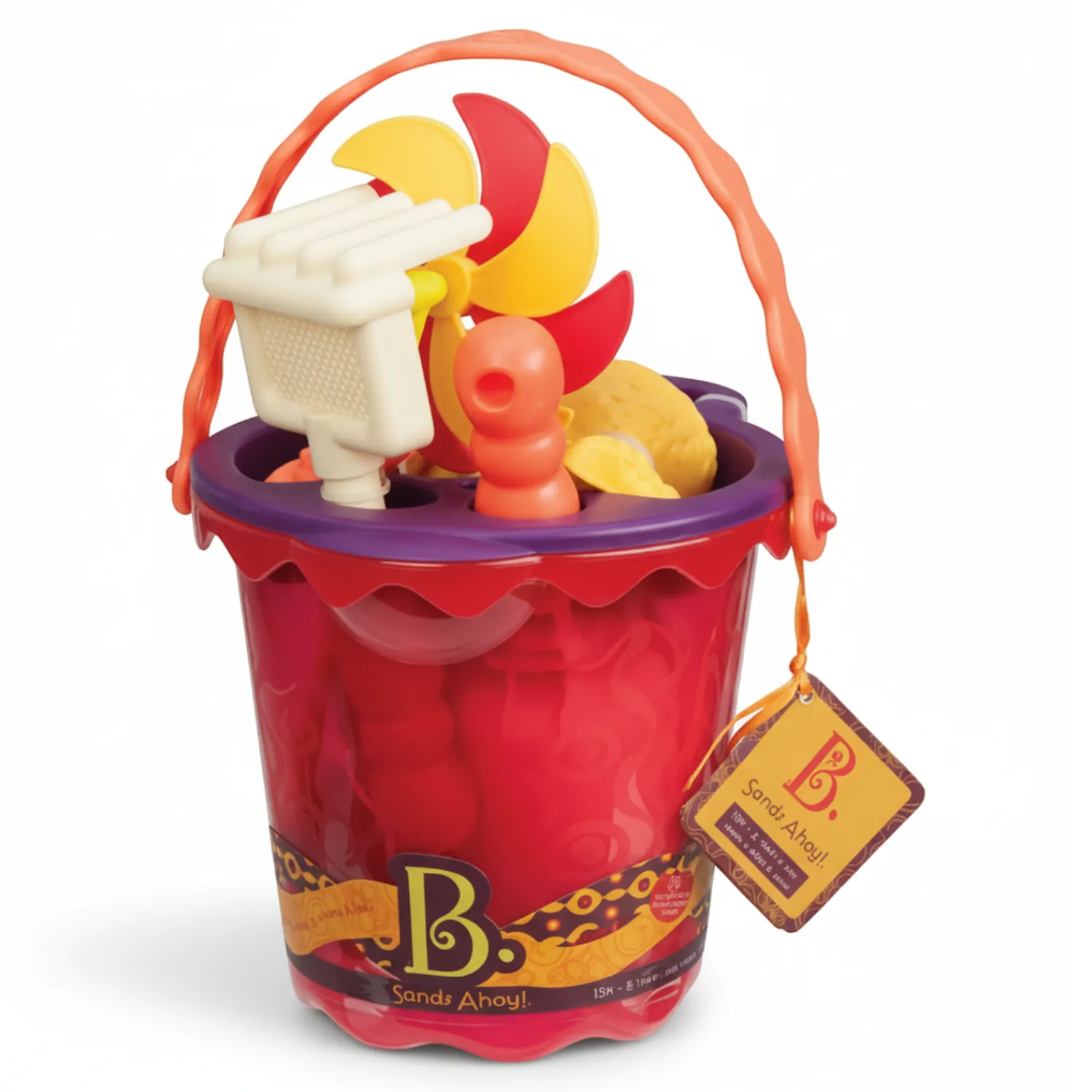 3 Lata +|Do Piaskownicy | B.Toys Sands Ahoy! – wiaderko z akcesoriami do piasku CZERWONE