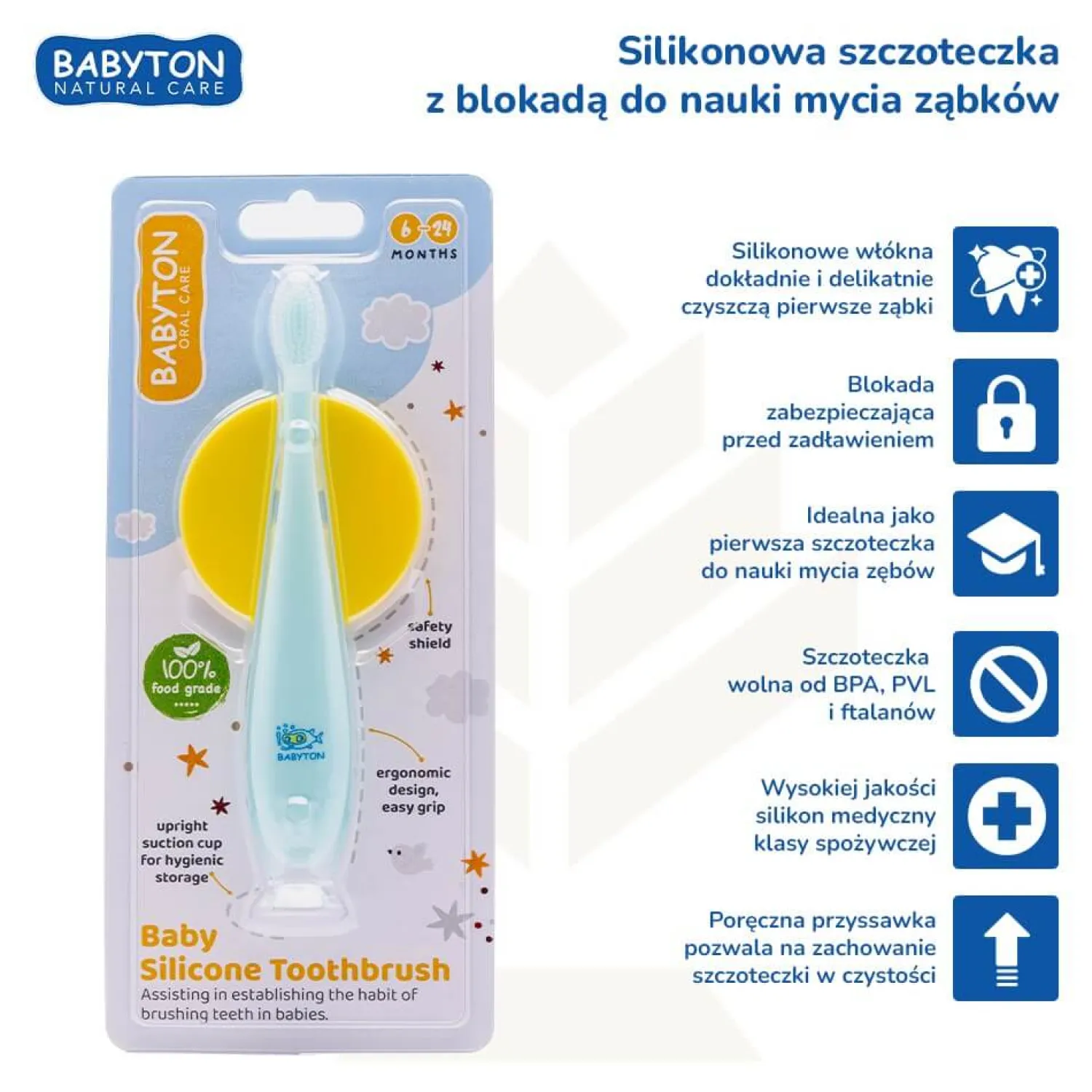 Pielęgnacja Zębów | Babyton Silikonowa szczoteczka do zębów dla niemowląt, 6-24m