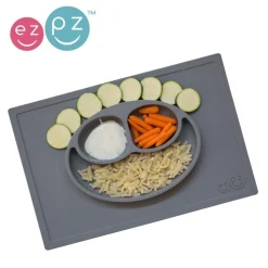 Metoda Blw|Naczynia Dla Dzieci | EzPz Silikonowy talerzyk z podkładką 2w1 Happy Mat szary