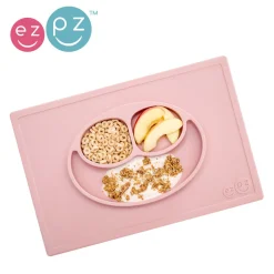 Silikonowy talerzyk z podkładką 2w1 Happy Mat pastelowy róż