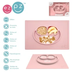 Silikonowy talerzyk z podkładką 2w1 Happy Mat pastelowy róż