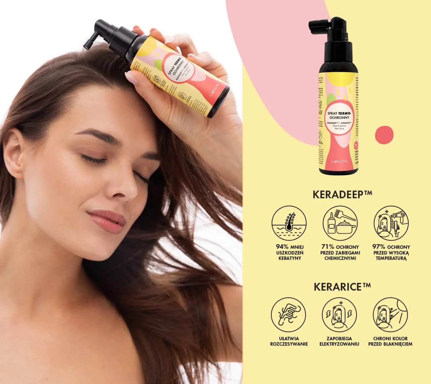 Naturalne Kosmetyki Dla Mam | Lullalove Spray termoochronny do włosów KERADEEP™ + KERARICE™, 100 ml