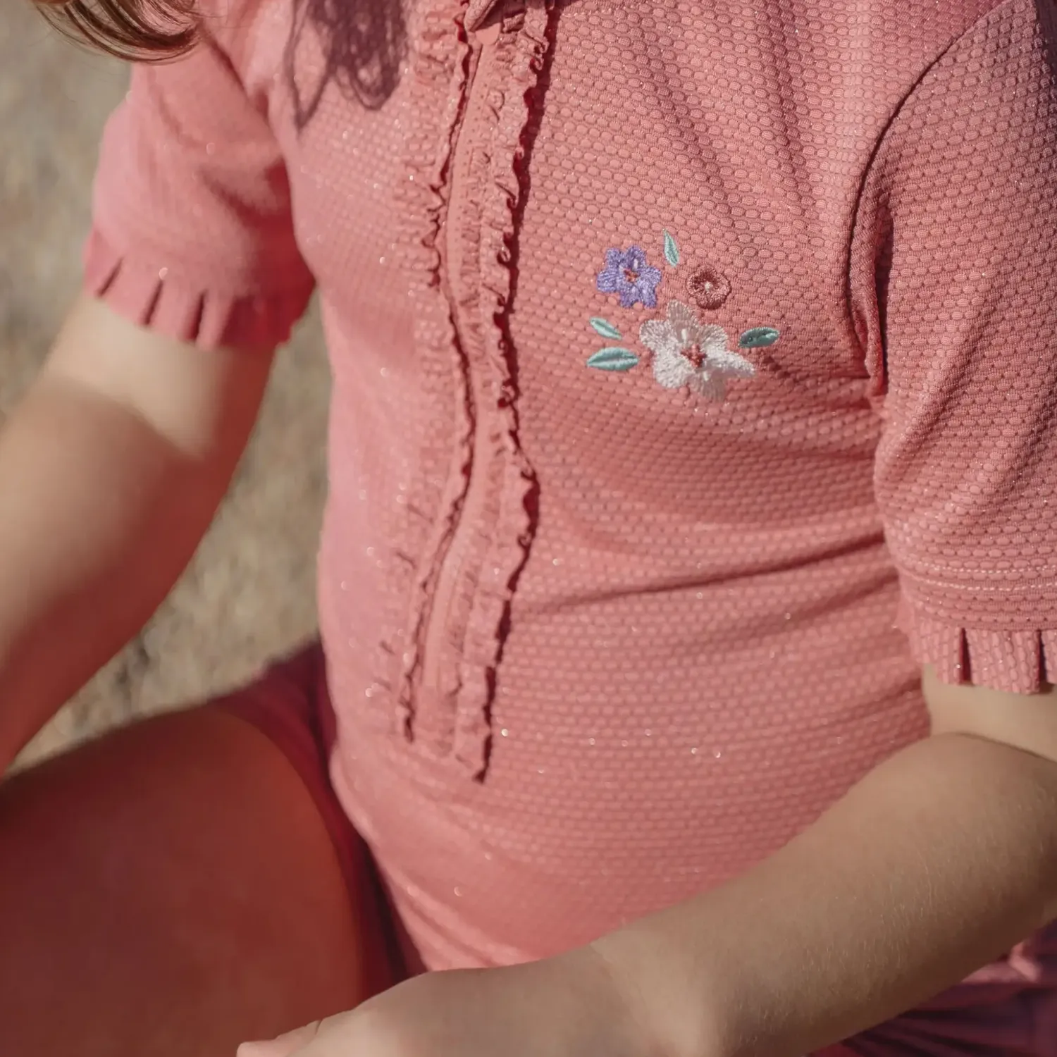 Stroje Kąpielowe|Stroje Kąpielowe | Little Dutch Swimsuit z krótkim rękawem Dreamy Pink Sparkle