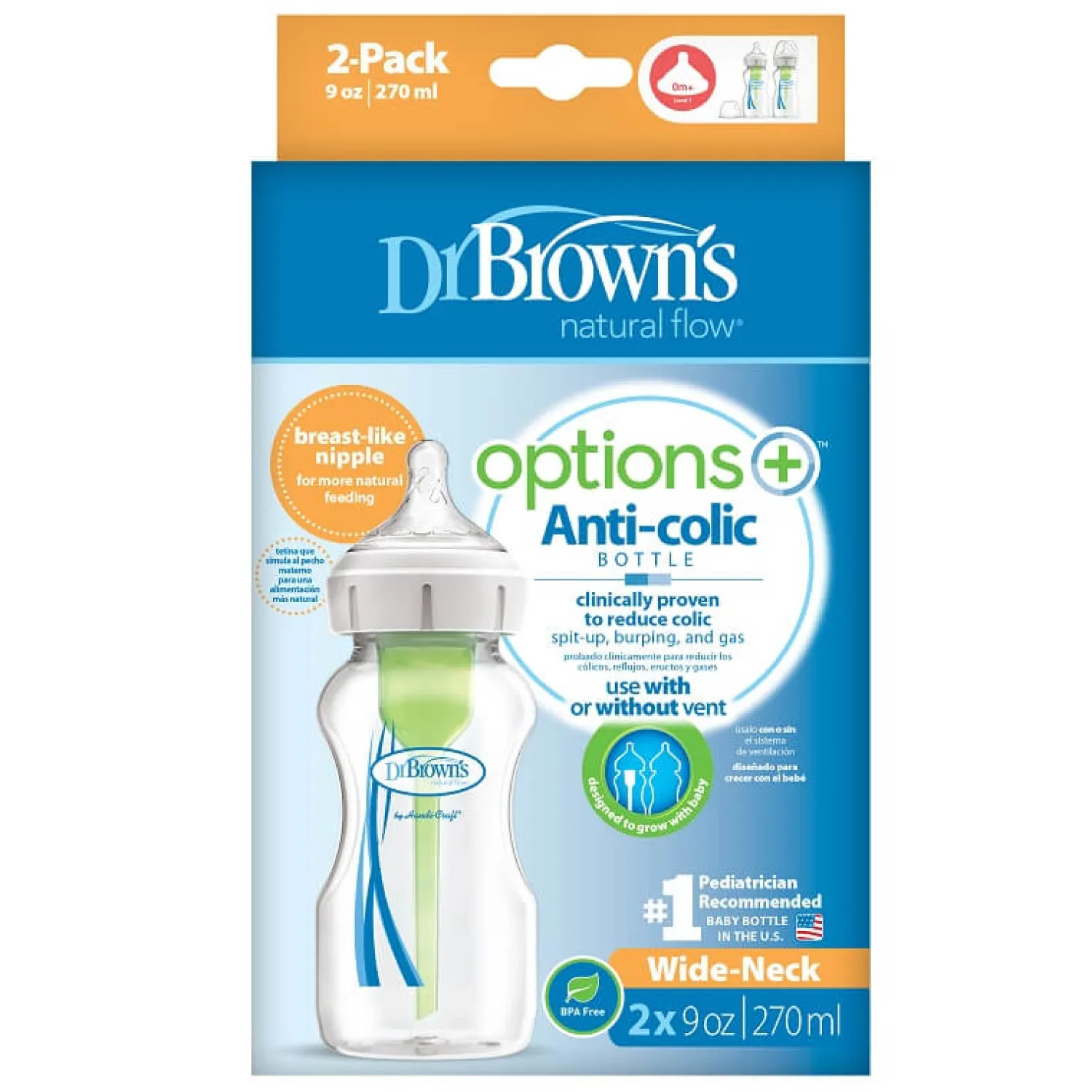 Butelki Do Karmienia|Butelki I Akcesoria | Dr Brown's 2 szt. butelek do karmienia niemowląt 270 ml, szeroka szyjka
