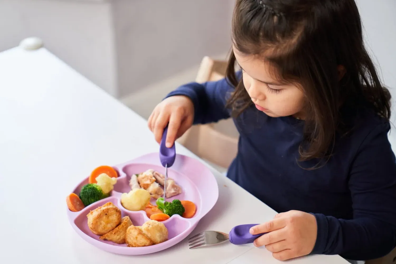 Metoda Blw|Naczynia Dla Dzieci | Nanas Manners Sztućce kształtujące chwyt 3-9 lat, ETAP 3 - purple