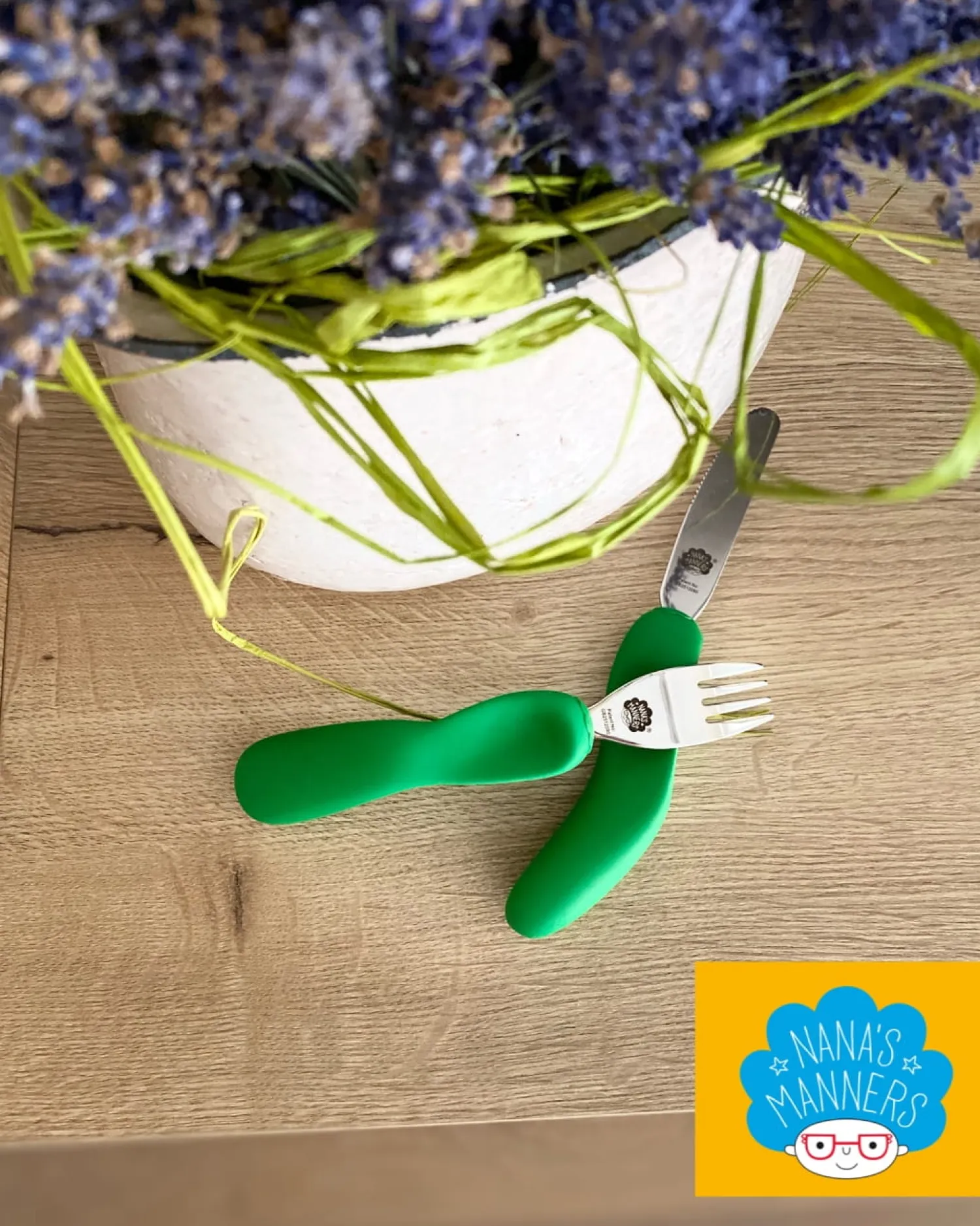 Metoda Blw|Naczynia Dla Dzieci | Nanas Manners Sztućce kształtujące chwyt 3-9 lat, ETAP 3 - green