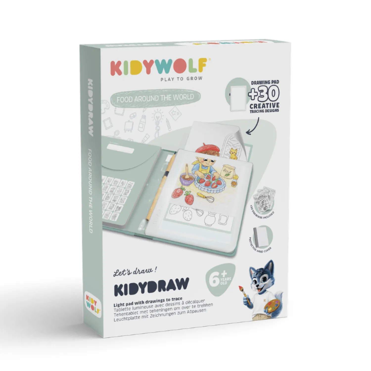 Idealne W Podróży|8 Lat+ | Kidywolf Tablet graficzny z szablonami do rysowania KIDYDRAW-PAD - Food around the world, 6+