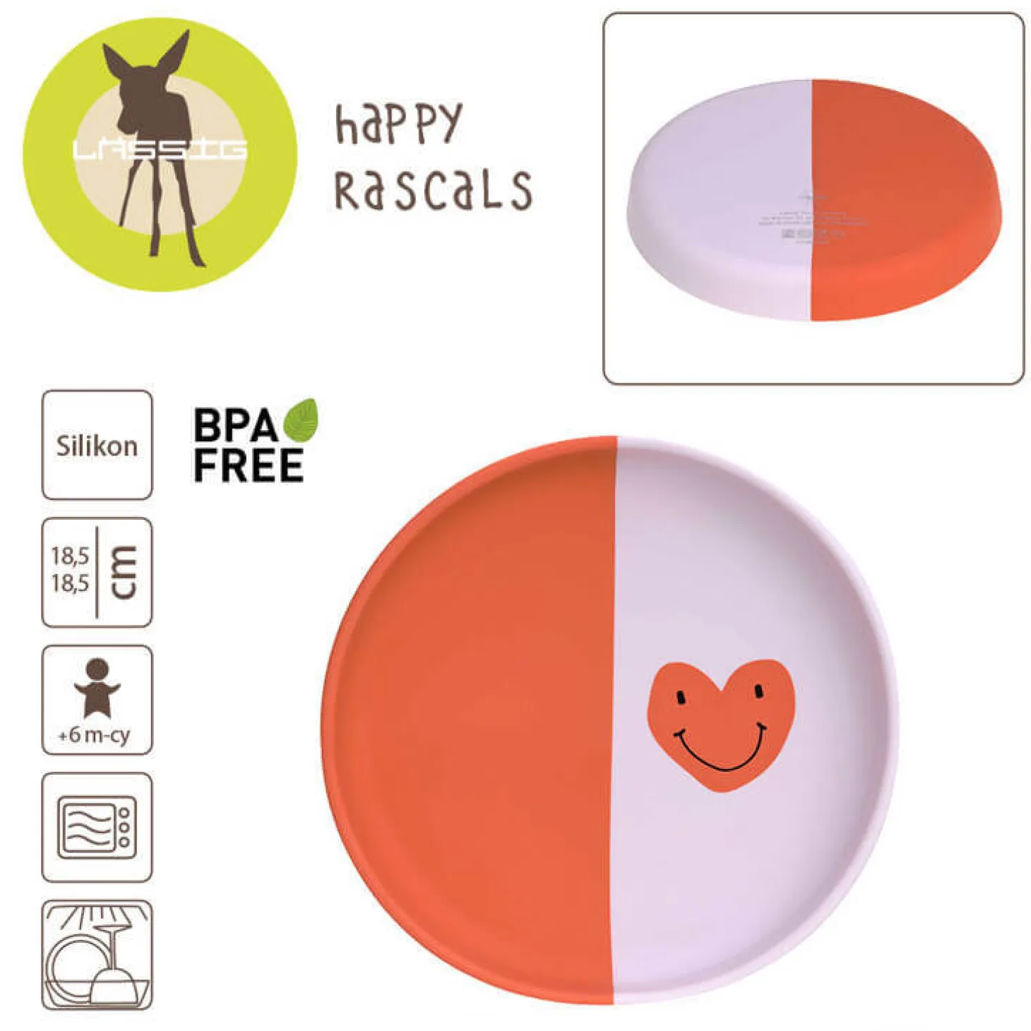 Talerzyk silikonowy dla dzieci Happy Rascals Heart lavender