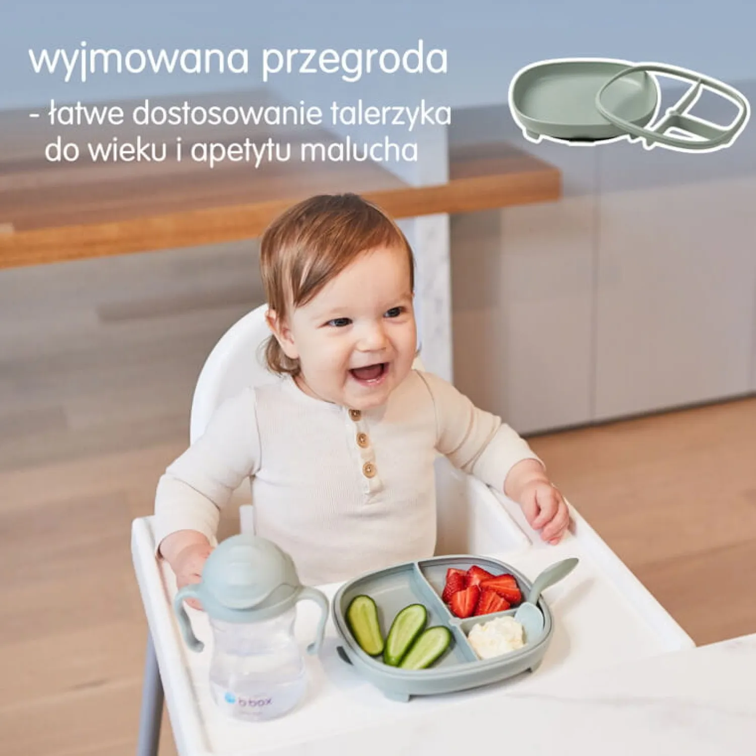 Metoda Blw|Naczynia Dla Dzieci | b.box Talerzyk z przyssawką 2w1, szałwiowy