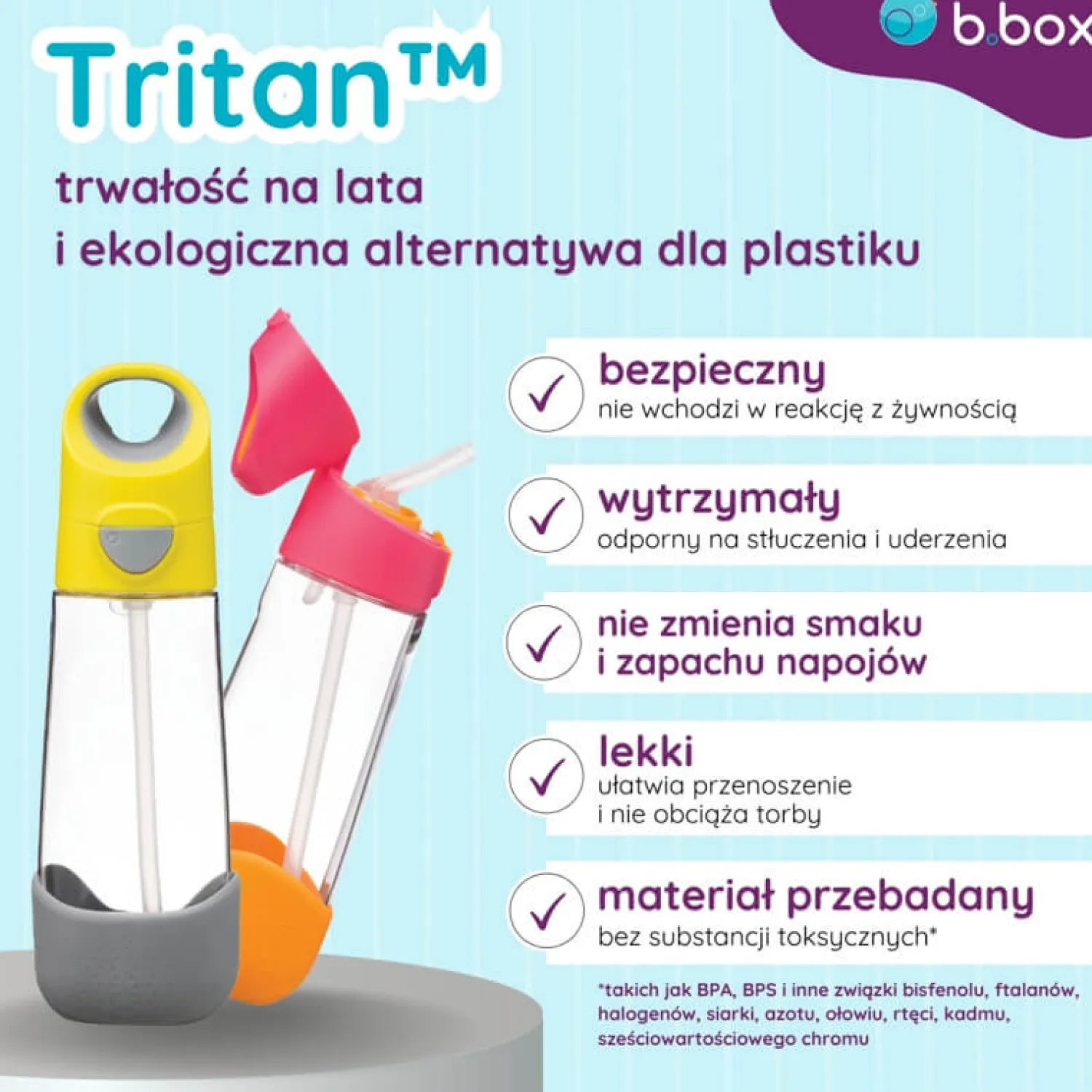 Bidony I Butelki|Bidony I Butelki | b.box Tritanowa butelka ze słomką Blue Slate