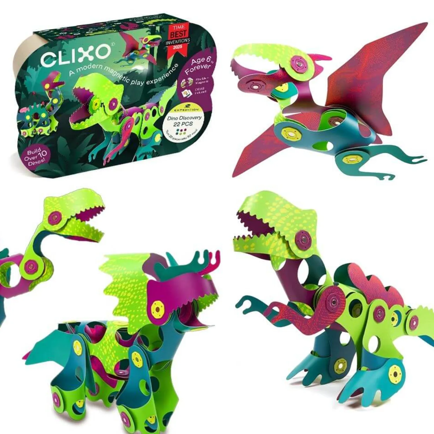 6 Lat+|7 Lat+ | CLIXO Układanka magnetyczna Dinozaury , 22 elementy