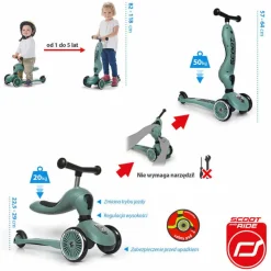 Motoryka Duża|Jeździki | Scootandride USZKODZONE OPAKOWANIE: Highwaykick1 2w1 Jeździk i hulajnoga 1-5 lat Forest