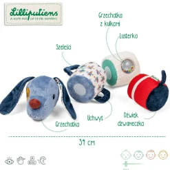 12M+|Aktywizujące | Lilliputiens Wałek dźwiękowy 4-elementowy Piesek Jules 6 m+