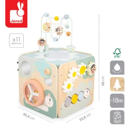 Aktywizujące|2 Lata + | Janod Wielofunkcyjna kostka edukacyjna z pętlą duża Sweet Cocoon