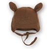 Wiązana czapka z uszkami 100% merino - TOFFEE