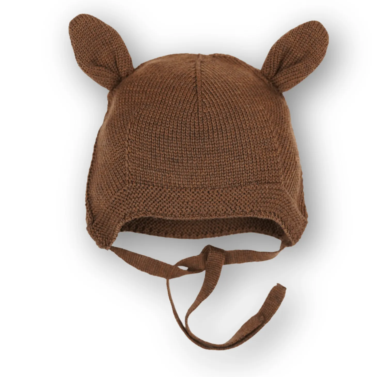 Wiązana czapka z uszkami 100% merino - TOFFEE