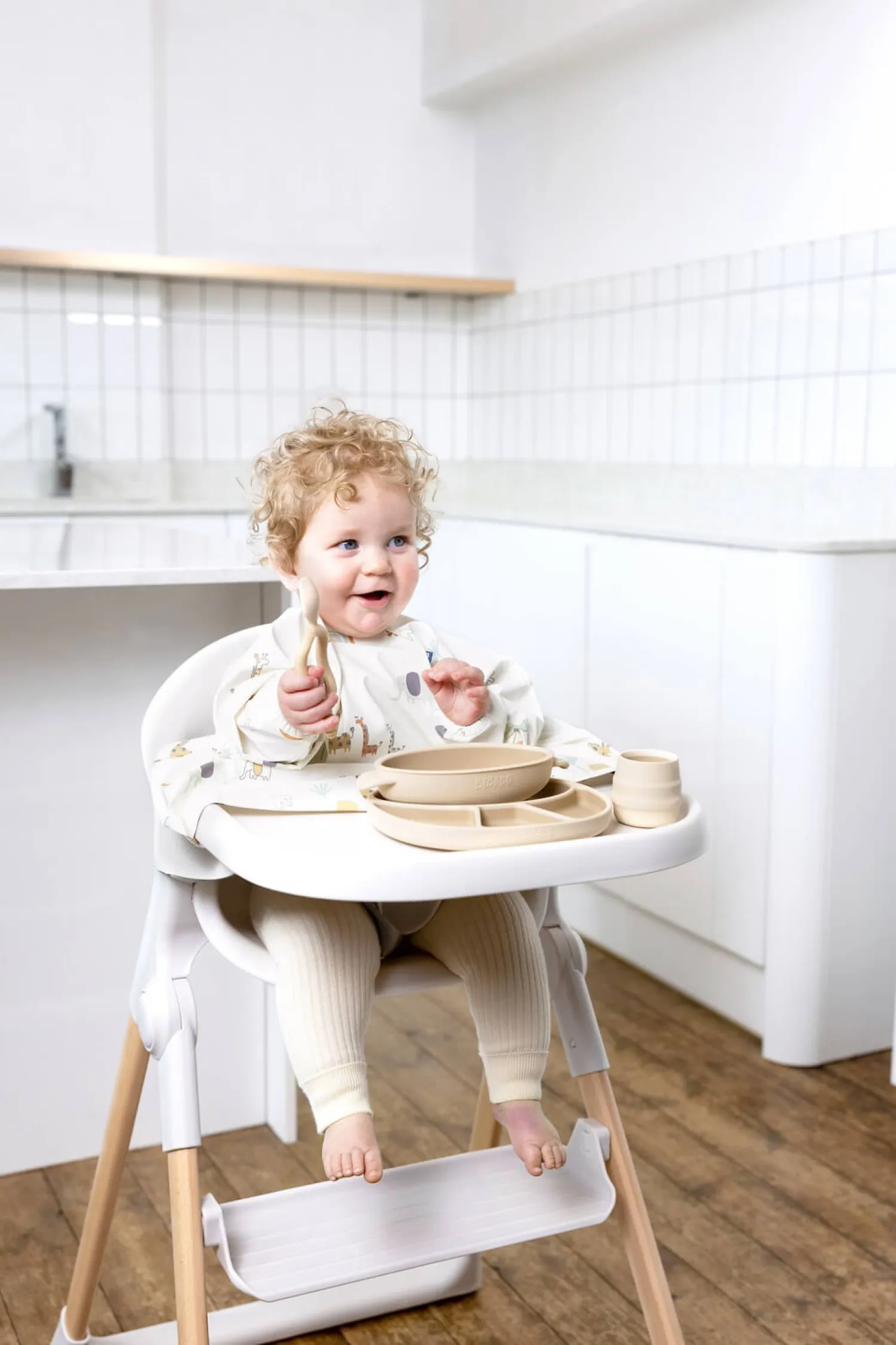 Metoda Blw|Śliniaki | BIBaDO Wodoodporny śliniak z długim rękawem BLW Serengeti Spaghetti
