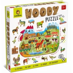 8 Lat+|Puzzle | Ludattica WOODY PUZZLE – drewniane puzzle konturowe – FARMA