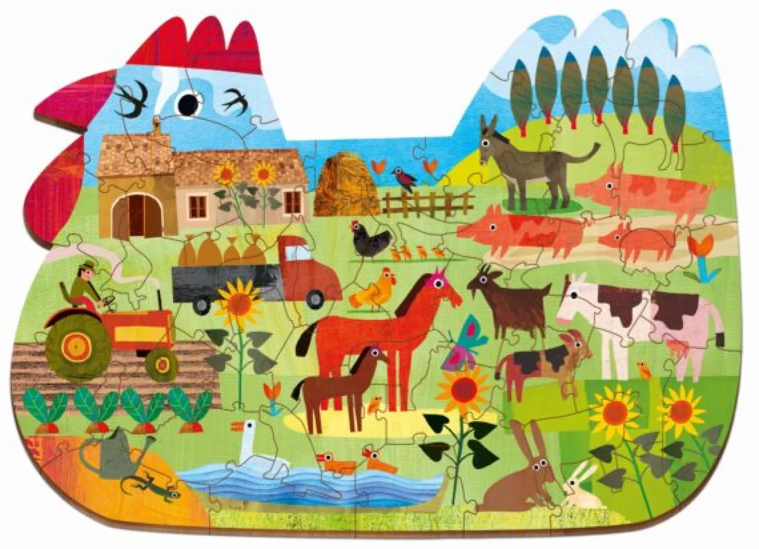 8 Lat+|Puzzle | Ludattica WOODY PUZZLE – drewniane puzzle konturowe – FARMA