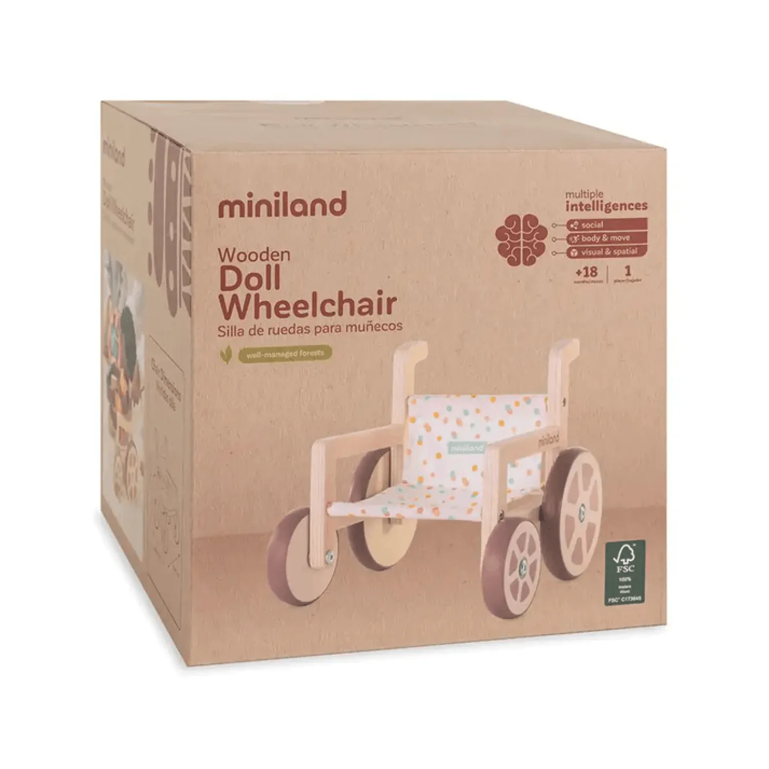 2 Lata +|Akcesoria Dla Lalek | Miniland Wózek inwalidzki dla lalek