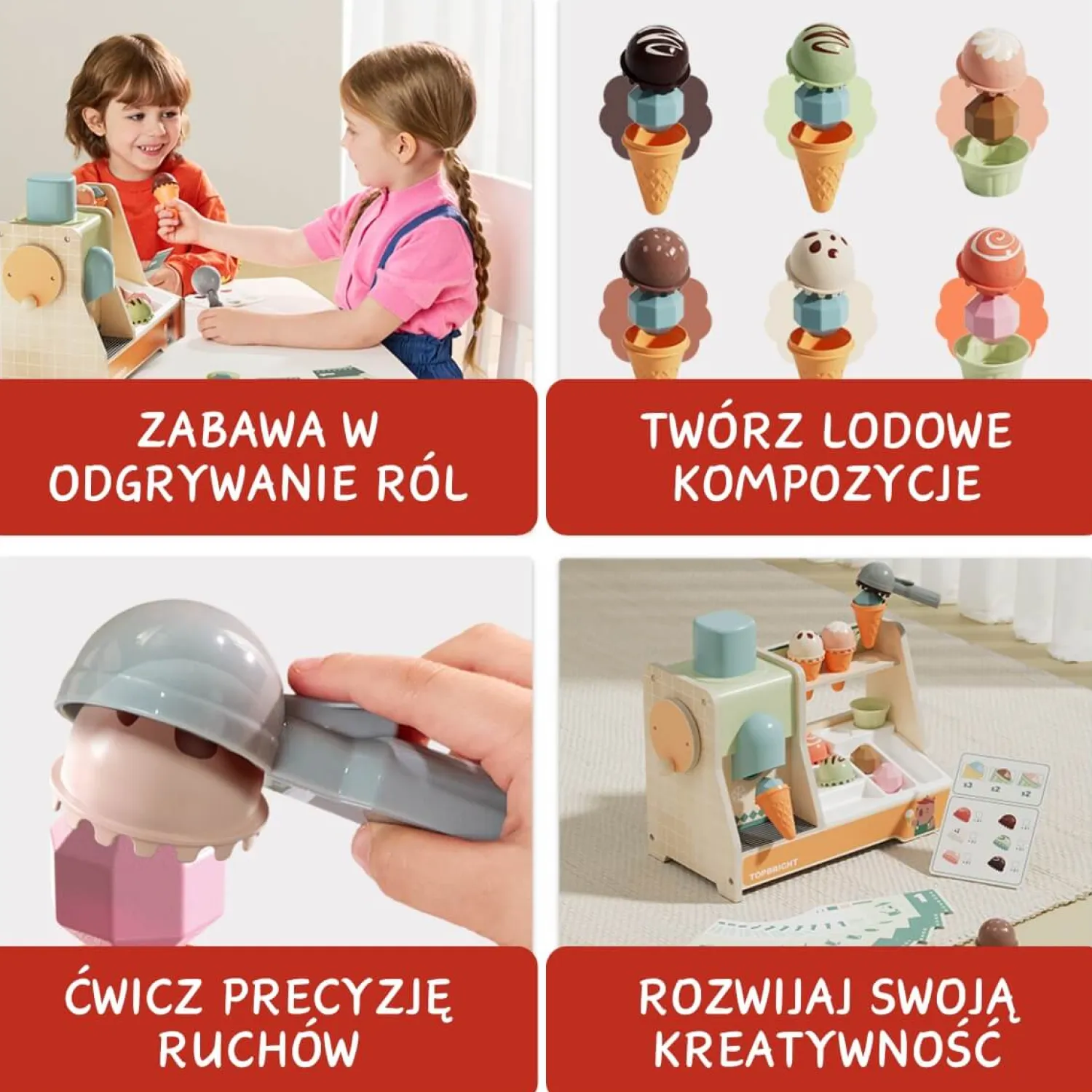 Aktywizujące|2 Lata + | TOPBRIGHT Zabawka edukacyjna duża lodziarnia 3+