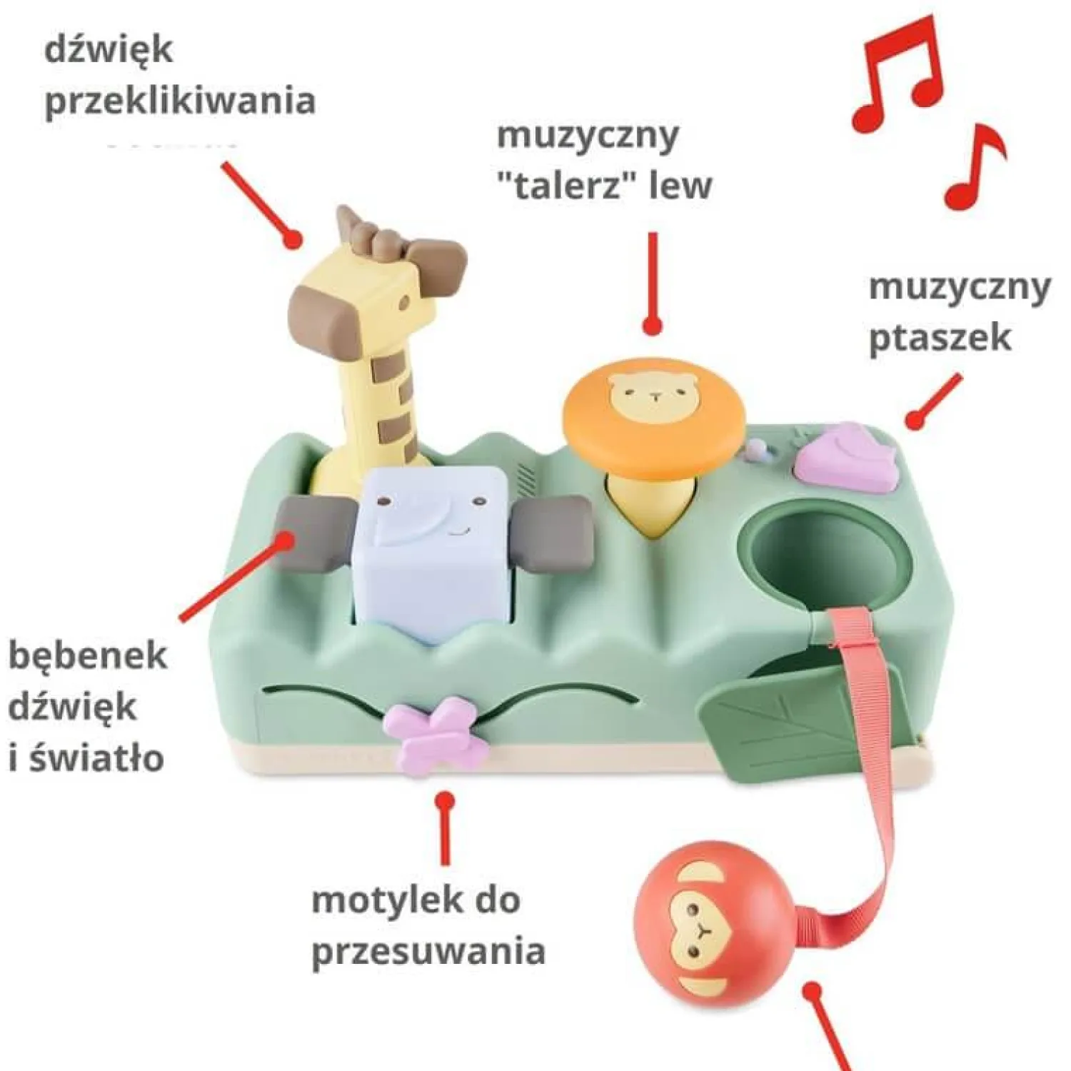 12M+|Aktywizujące | Skip Hop Zabawka muzyczna i wbijanka Geometryczne Zwierzątka 2w1