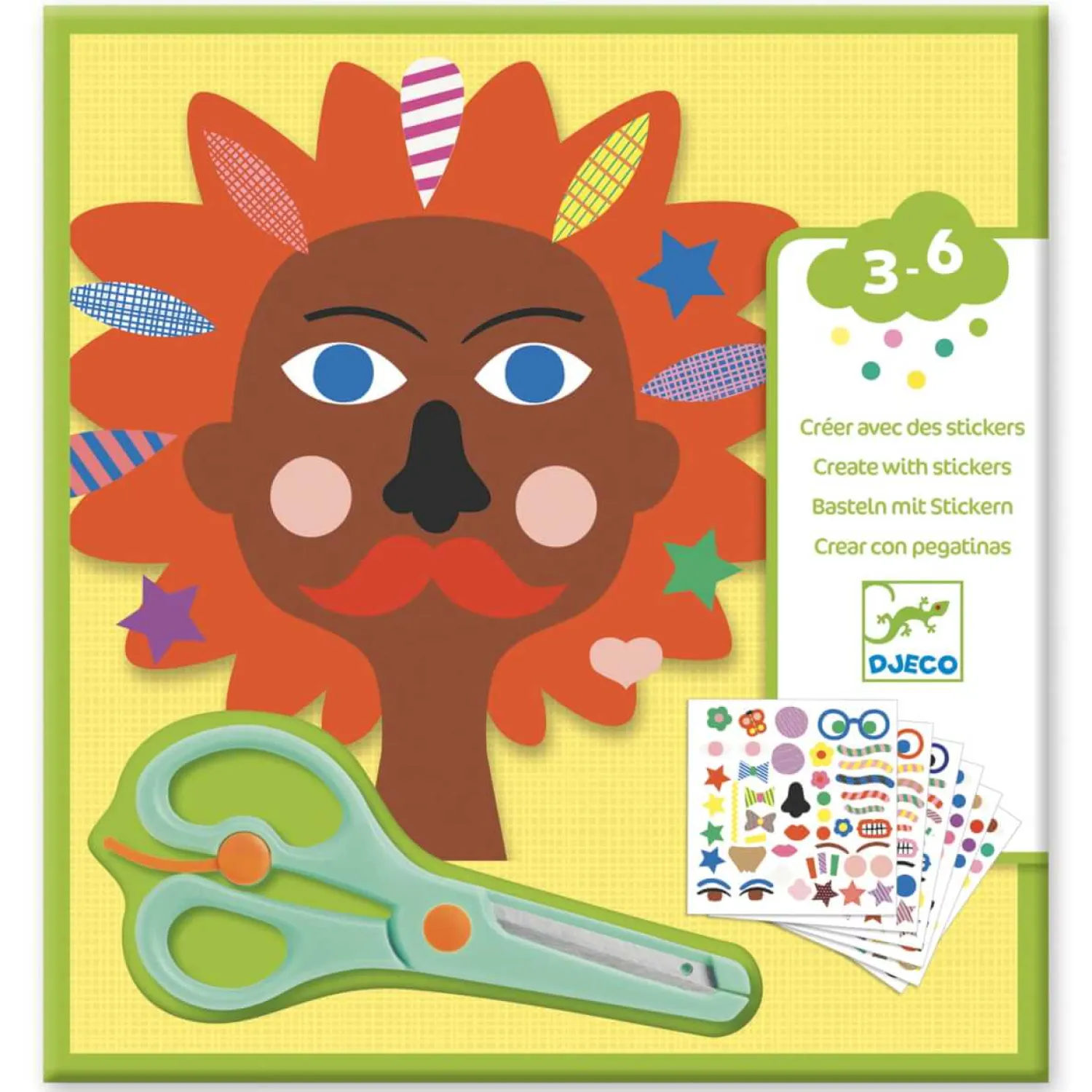 6 Lat+|3 Lata + | Djeco Zestaw artystyczny z naklejkami FRYZJER 3+