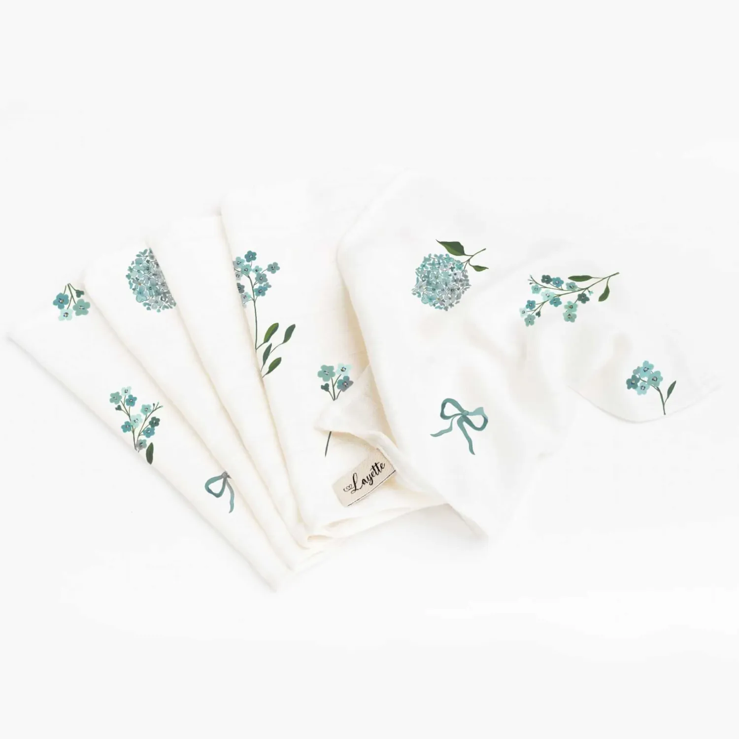 Otulacze I Pieluszki|Otulacze I Pieluszki | Layette Zestaw 5 chusteczek bambusowych BLUE FLOWERS