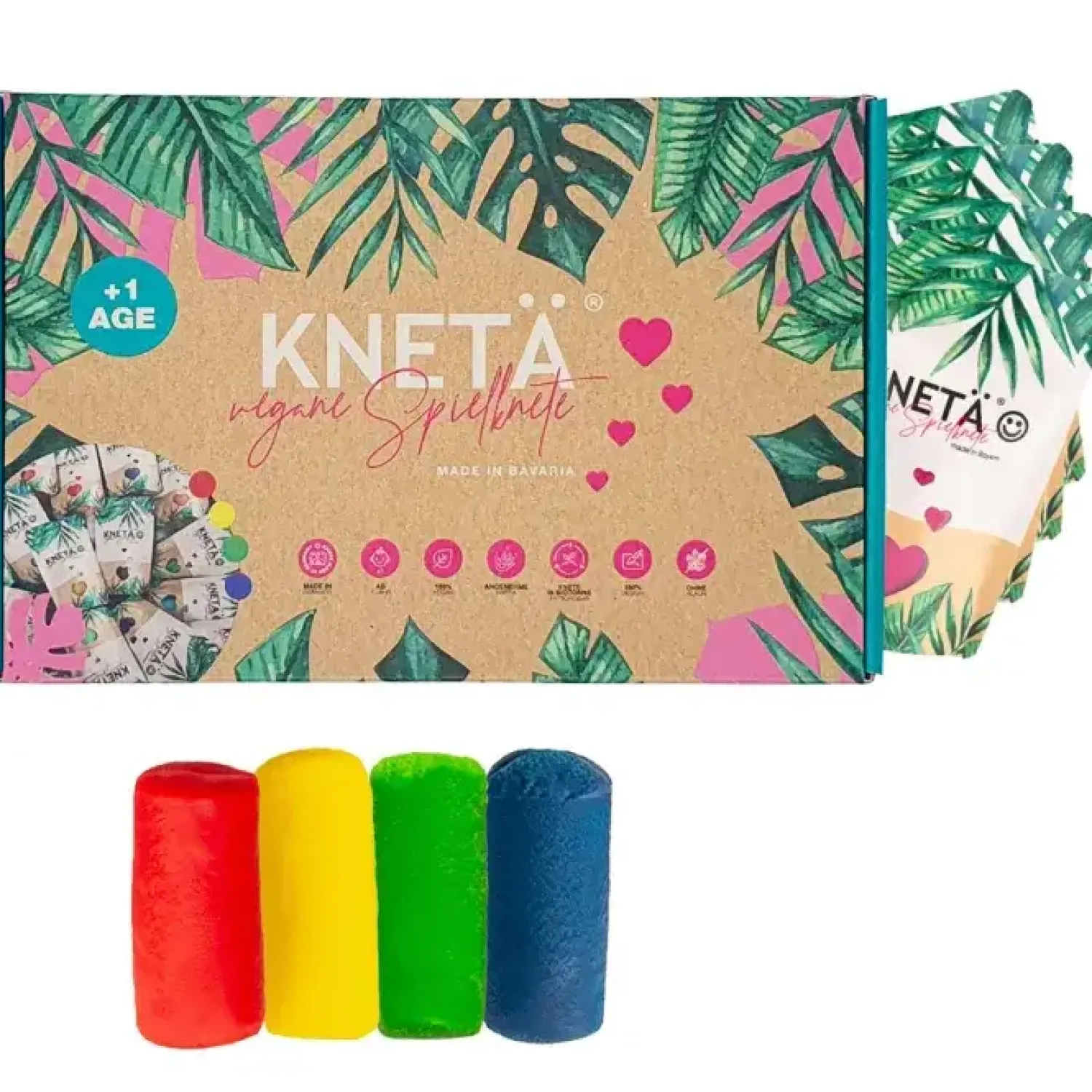 12M+|6 Lat+ | KNETA Zestaw 4 kolorów wegańskiej ciastoliny, 4x50g