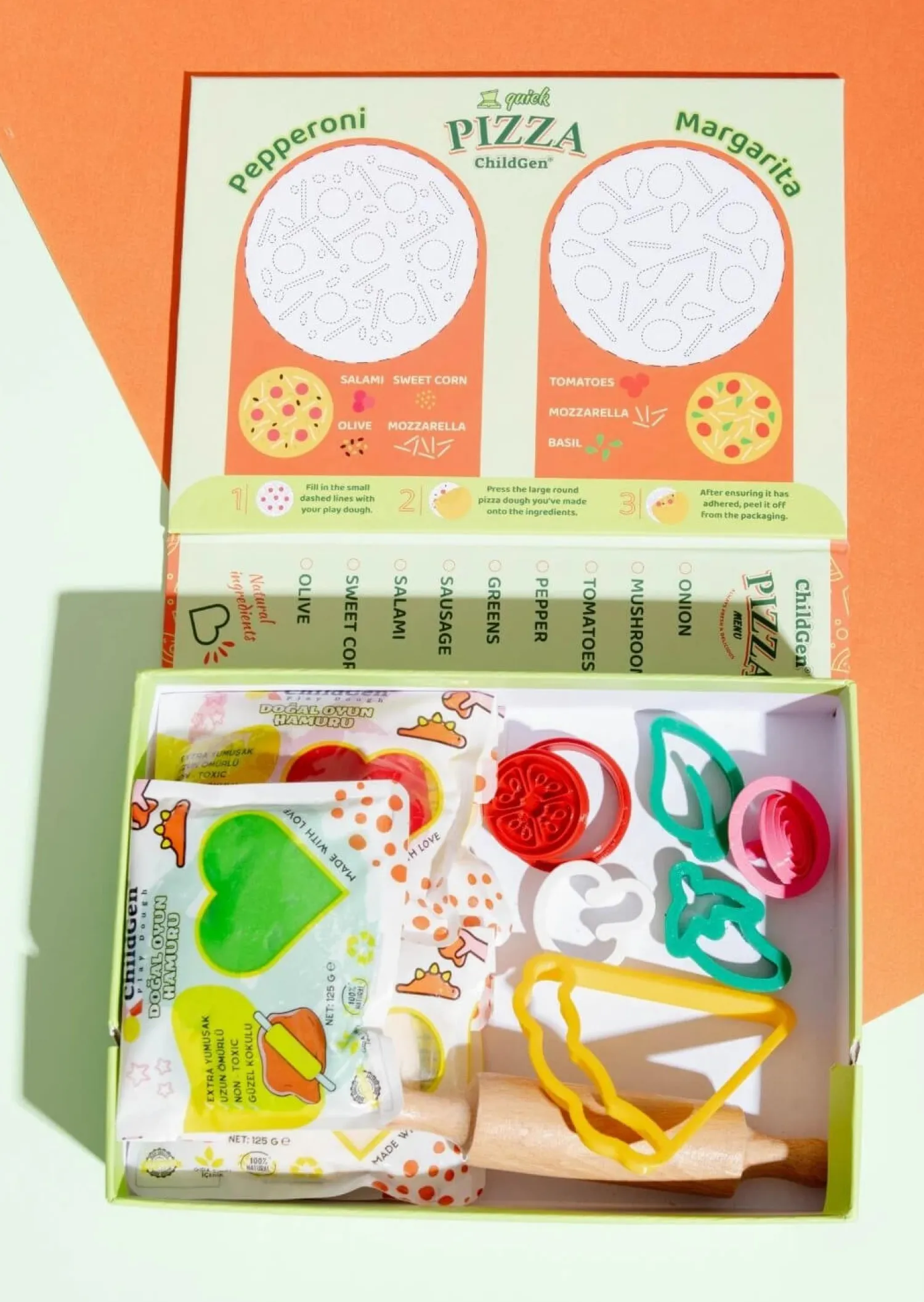 6 Lat+|3 Lata + | ChildGen Zestaw kreatywny PIZZA, 100% naturalna ciastolina i akcesoria