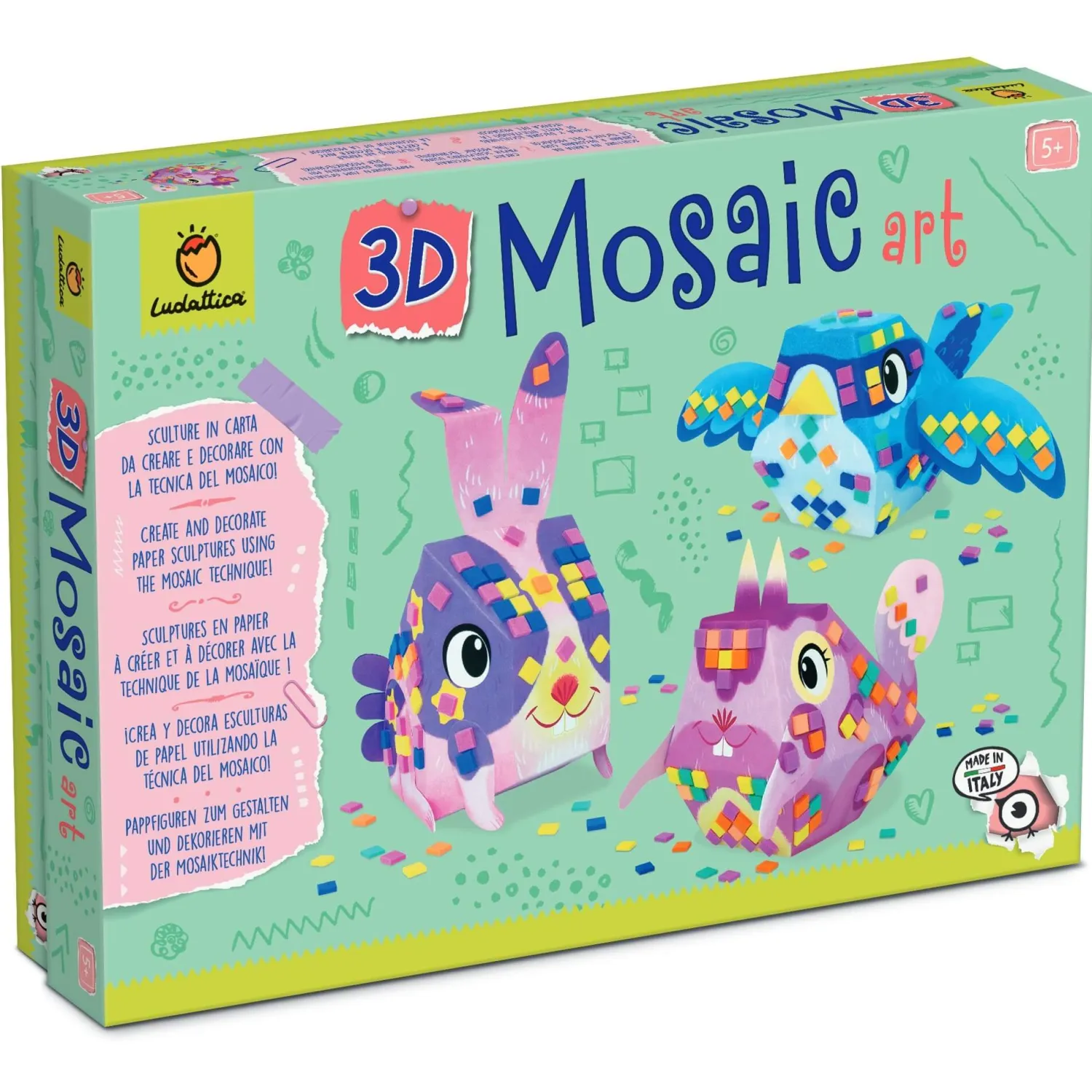 Diy|8 Lat+ | Ludattica Zestaw kreatywny ze ZWIERZĘTAMI 3D – sztuka zdobienia mozaiką