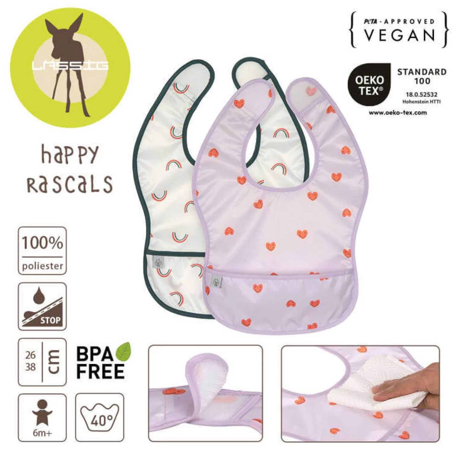 Śliniaki | Lassig Zestaw śliniaków wodoodpornych 6m+ Happy Rascals Heart lavender
