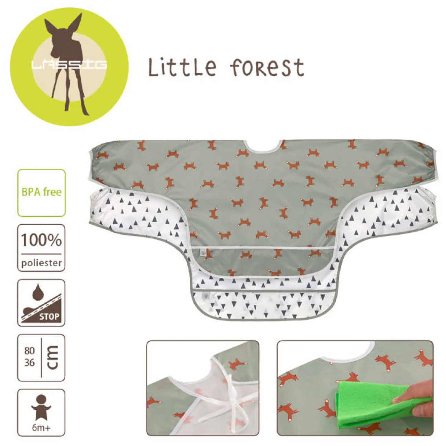 Zestaw śliniaków z długim rękawem 6m+ Little Forest Lisek