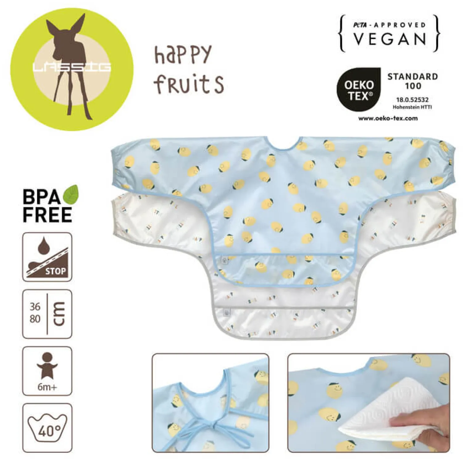 Śliniaki | Lassig Zestaw śliniaków z długim rękawem 2szt. 6m+ Happy Fruits Lemon
