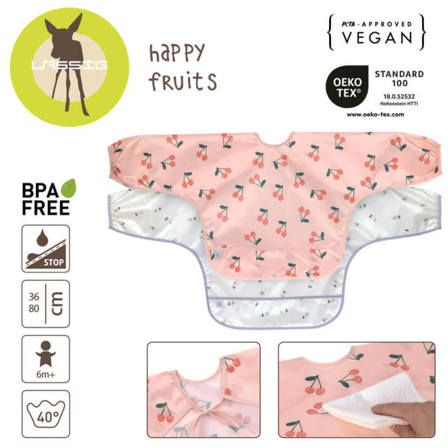 Zestaw śliniaków z długim rękawem 2szt. 6m+ Happy Fruits Cherry