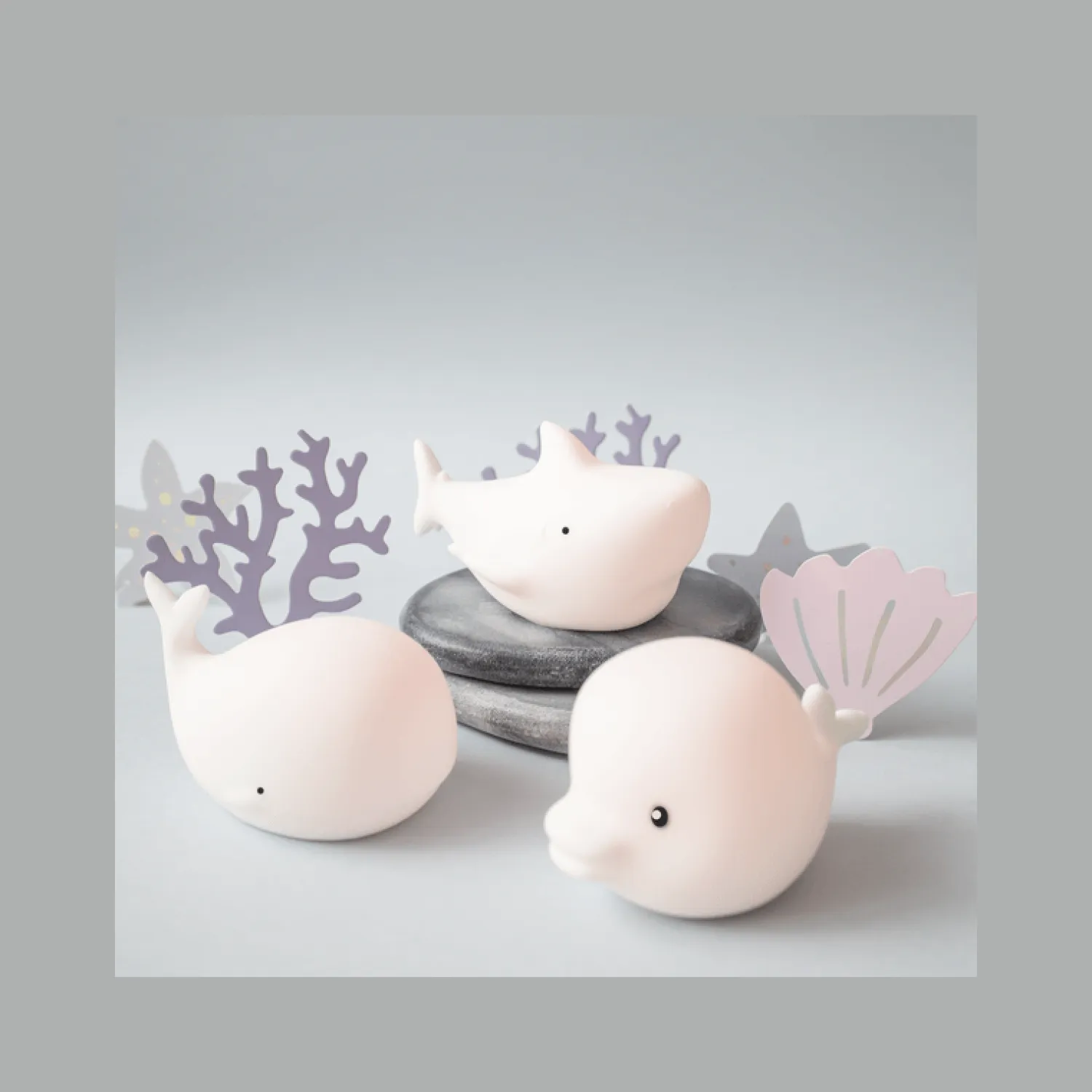 Lampki Nocne|Lampki Nocne | Rabbit&Friends Zestaw MINI MORSKIE Lampki Silikonowe Białe 3 szt.