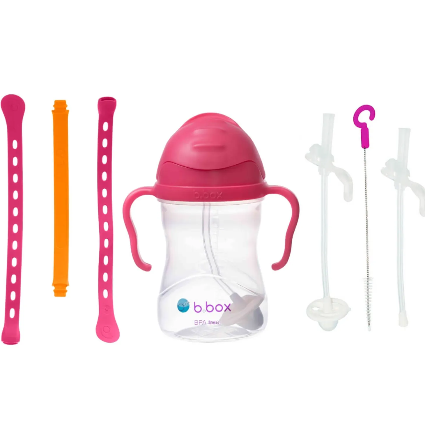 Zestaw na start 3w1, bidon 240ml Malinowy, smycz Strawberry Shake, zapasowe słomki